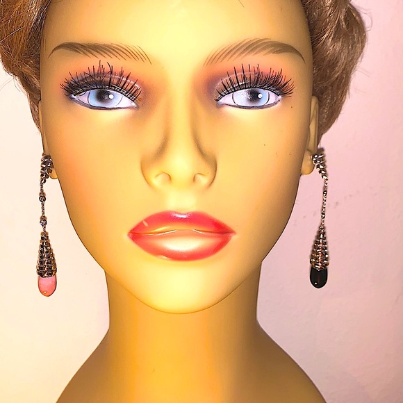 Xtra pics 18K Avakian Pink Opal & Onyx Earrings - Picture 11 of 16